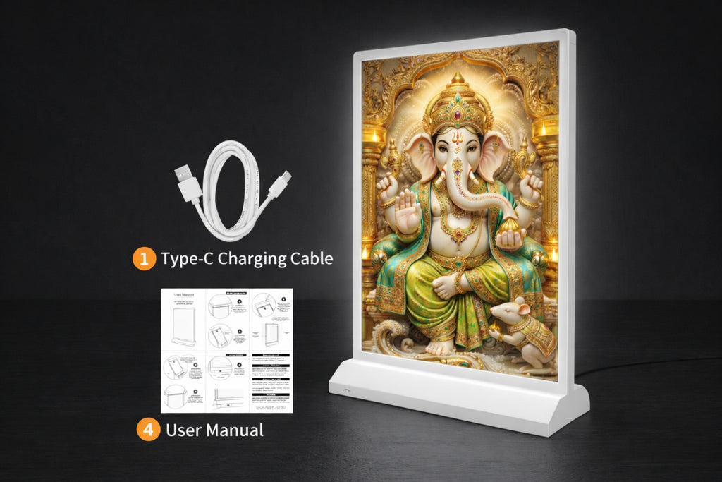 Vinayagar & Raja Alangara Murugan Premium LED Frame – A5 Size (Rechargeable, Double-Sided)