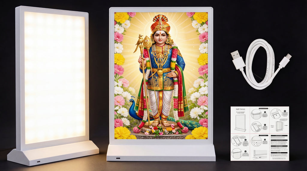 Vinayagar & Raja Alangara Murugan Premium LED Frame – A5 Size (Rechargeable, Double-Sided)