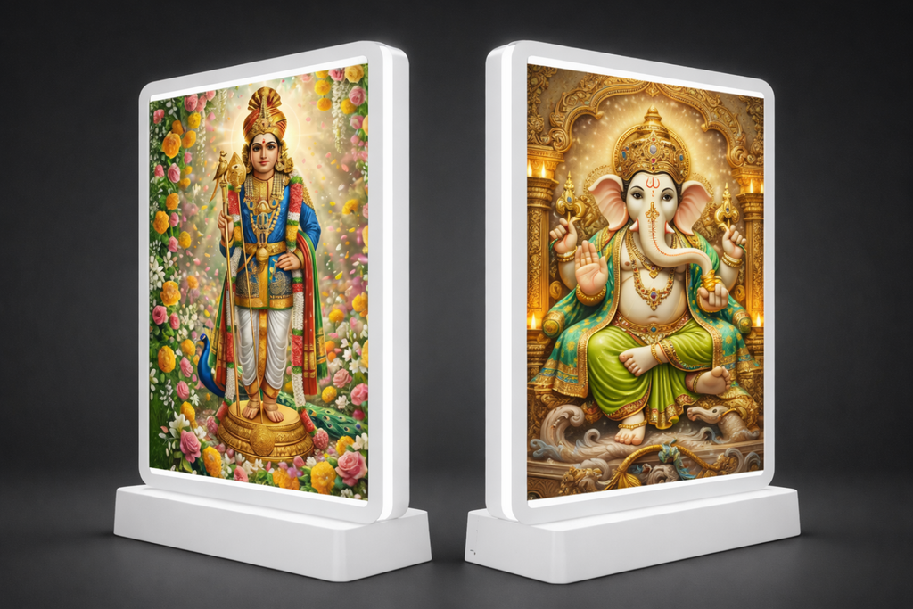 Vinayagar & Raja Alangara Murugan Premium LED Frame – A5 Size (Rechargeable, Double-Sided)
